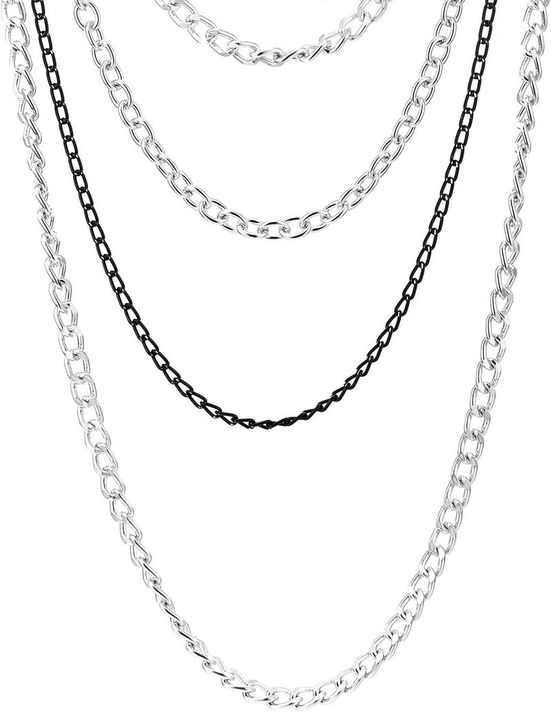 COOLSTEELANDBEYOND Statement Necklace Waterfall Multi-Strand Curb Link Rolo Chains, Punk Rock Cool, Light Weight - Image 2